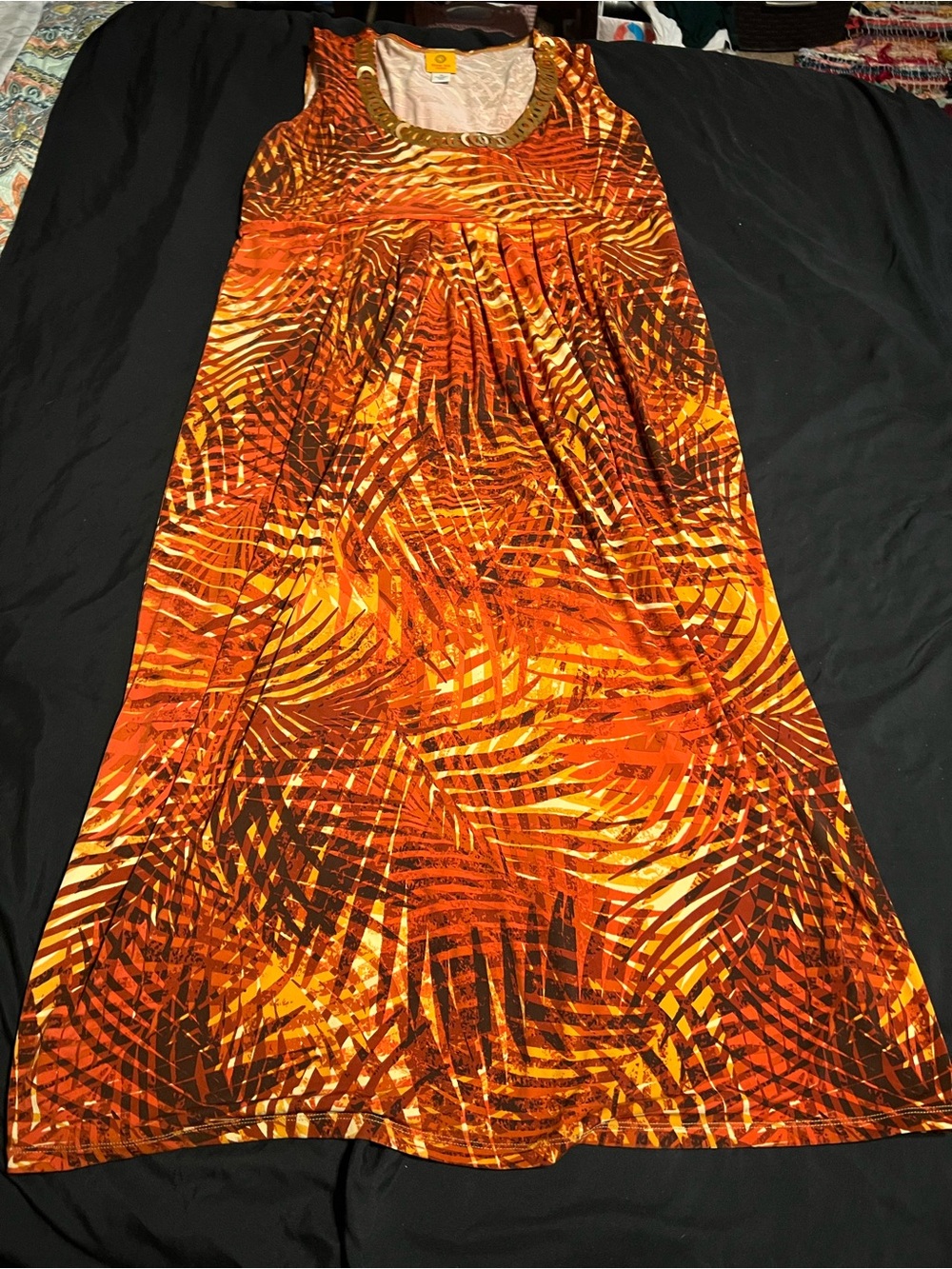 Ruby Rd. Orange and Brown Palm-Print Maxi Dress
